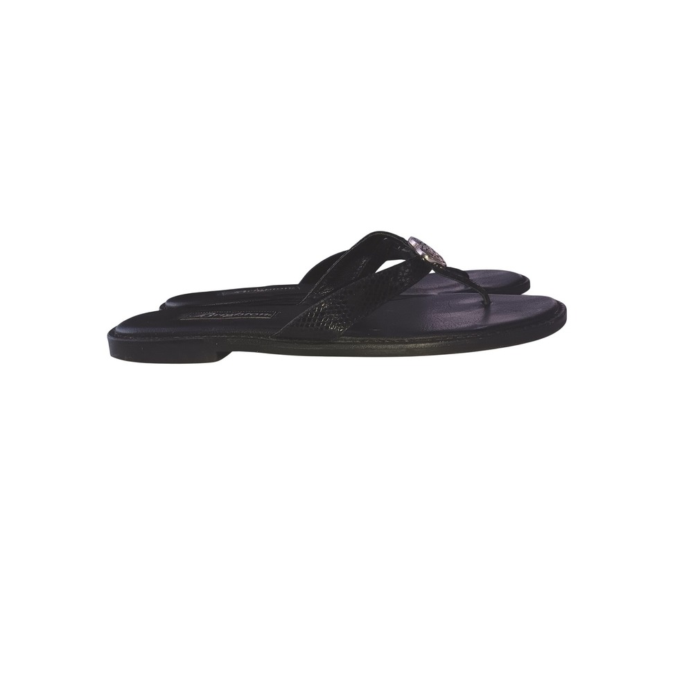 Brighton Black Leather Heart Medallion Thong Sandals Womens 8M R 9923